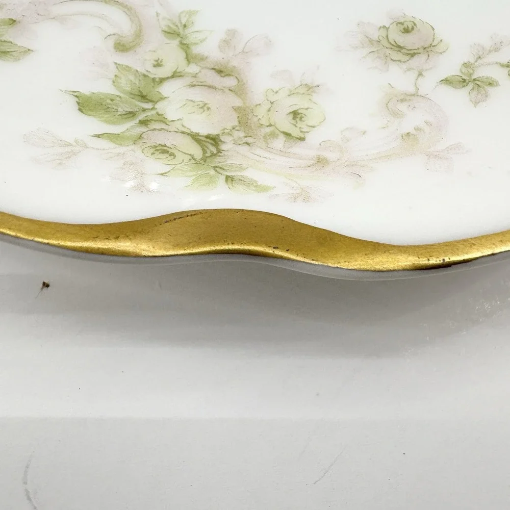 Set of 4 Vintage Haviland & Co Limoges Schleiger Gold‎ Trim Floral Saucers 5.25